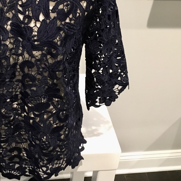 Floral Crochet Zara Blouse Navy Blue Three Quarter Sleeve - Picture 10 of 14
